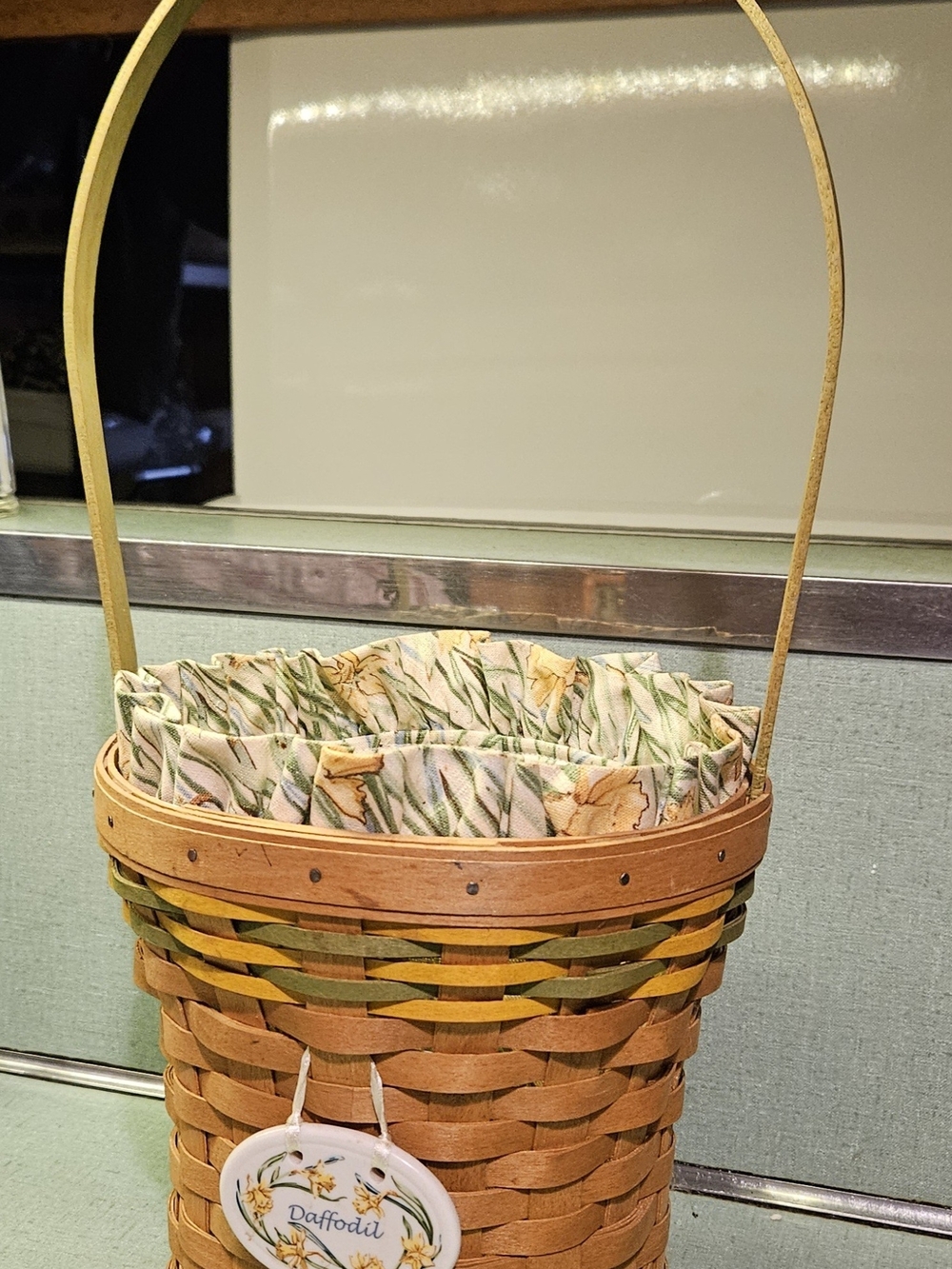 Longaberger Daffodil Woven Basket with Floral Liner